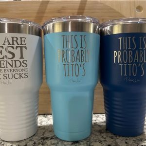 Three Large ‘Fun’ Cold beverage Cups - 30 Ish Ozs Ea